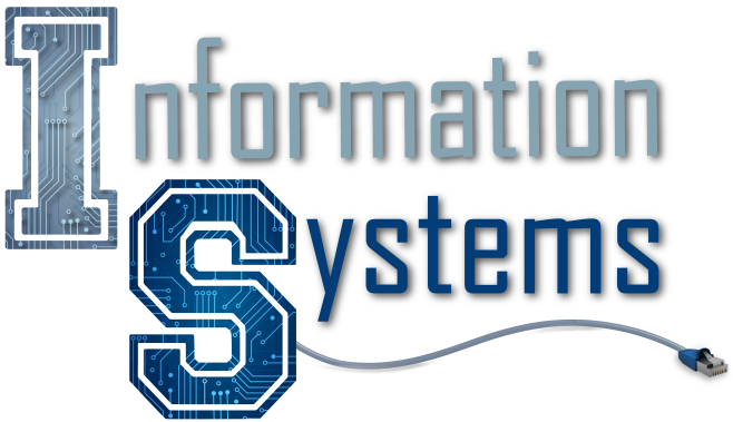 Information Systems with a RJ45 cable trailing from the S in systems