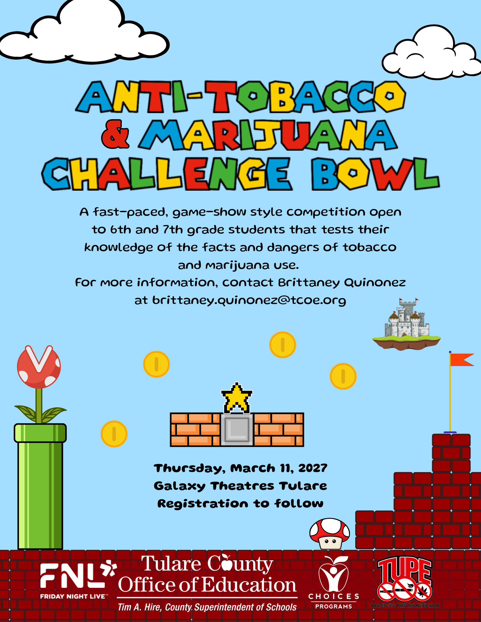 Flyer with information for Anti-Tobacco and Marijuana Challenge Bowl.