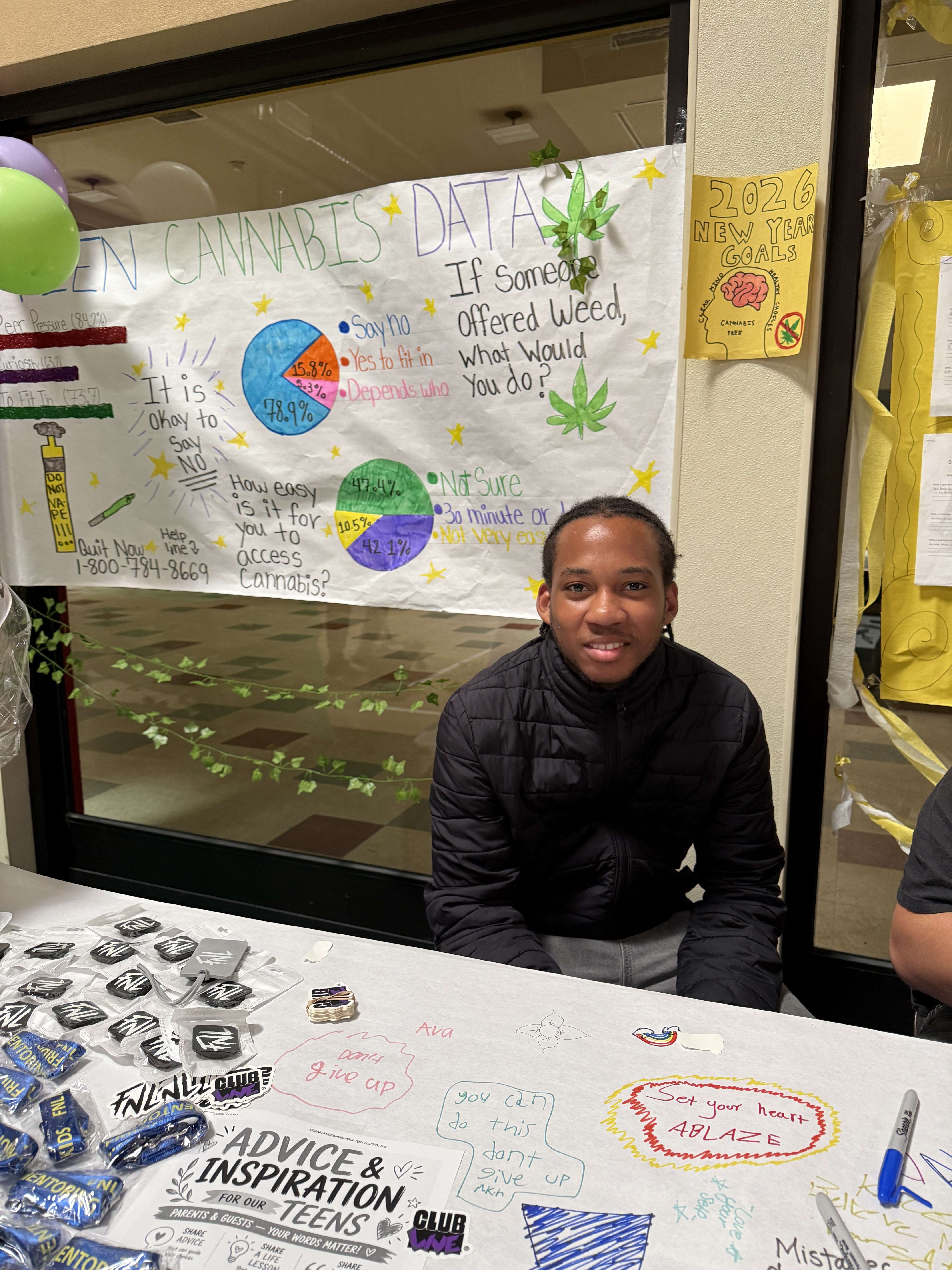 Student in front of board