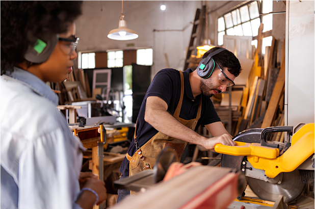 Man using saw