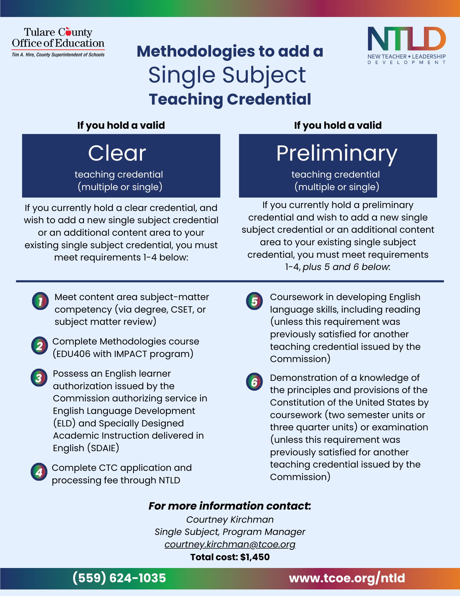Methodologies to add a single subject teaching credential