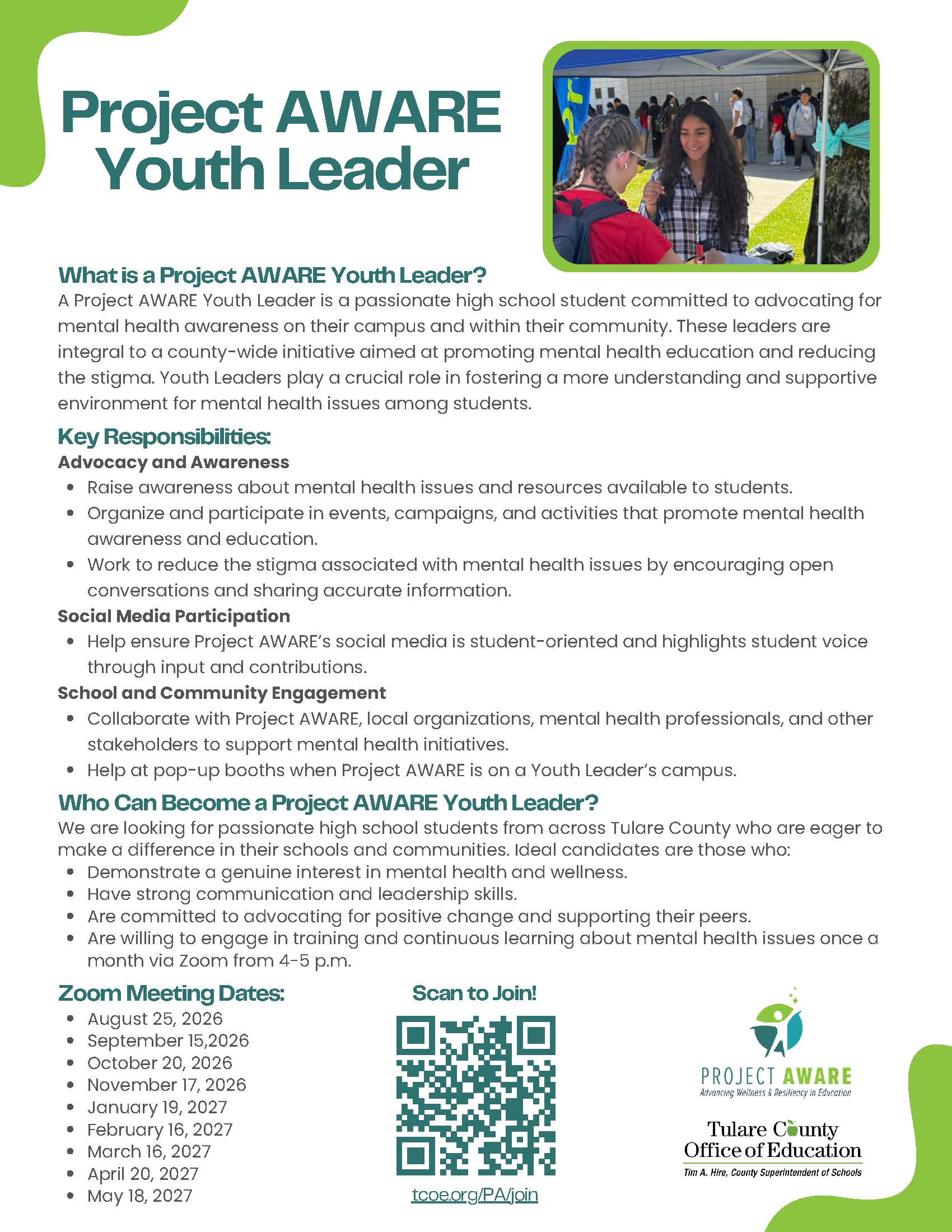 Project AWARE Youth Leader Youth Leader Flyer