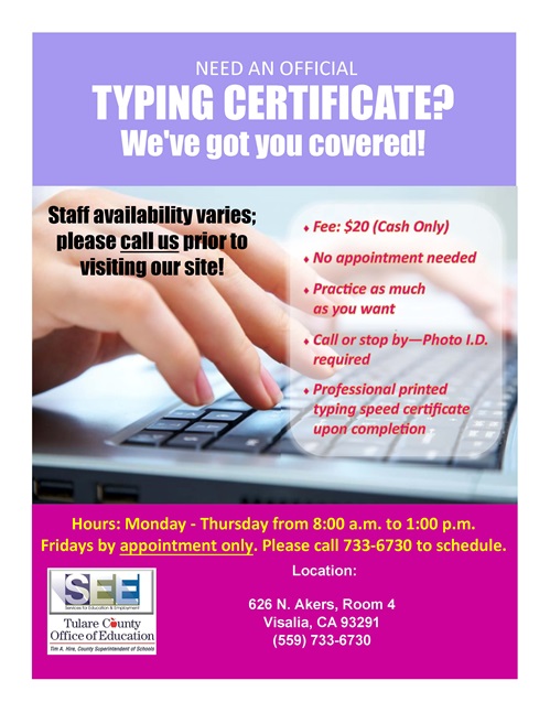 Pic of typing cert flyer