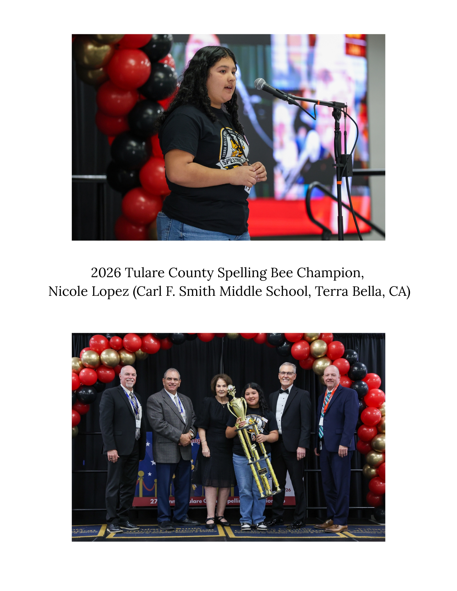 2026 Tulare County Spelling Bee Champion, Nicole Lopez (Carl F. Smith Middle School)